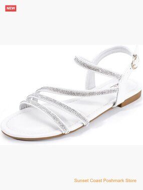 Rhinestone Strappy Sandals for Women Dressy Summer Glitter Flat Sandals with